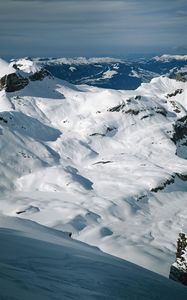 Preview wallpaper mountains, snow, height, gray, white, blue, fog