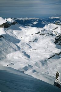 Preview wallpaper mountains, snow, height, gray, white, blue, fog