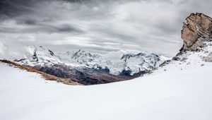 Preview wallpaper mountains, snow, high, sky, clouds