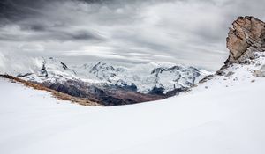 Preview wallpaper mountains, snow, high, sky, clouds