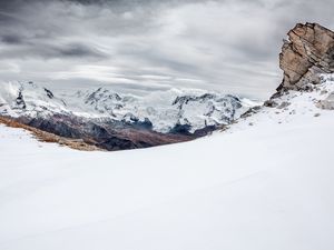 Preview wallpaper mountains, snow, high, sky, clouds