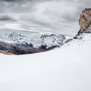 Preview wallpaper mountains, snow, high, sky, clouds