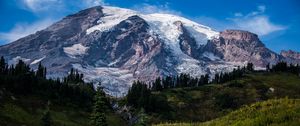 Preview wallpaper mountains, snow, hills, trees, landscape, nature