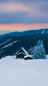 Preview wallpaper mountains, snow, house, winter, hut, alps