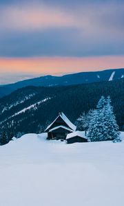 Preview wallpaper mountains, snow, house, winter, hut, alps