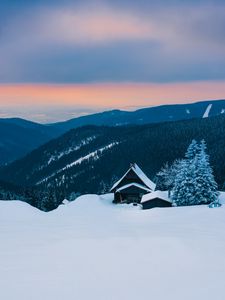 Preview wallpaper mountains, snow, house, winter, hut, alps