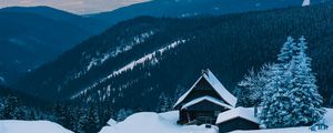 Preview wallpaper mountains, snow, house, winter, hut, alps