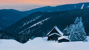 Preview wallpaper mountains, snow, house, winter, hut, alps