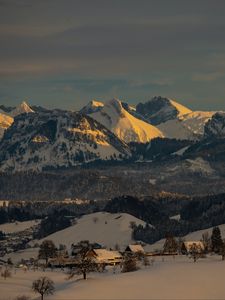 Preview wallpaper mountains, snow, houses, winter, nature