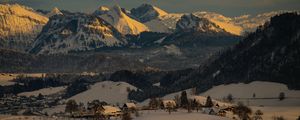 Preview wallpaper mountains, snow, houses, winter, nature