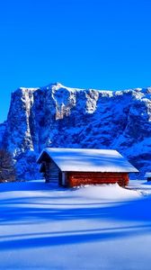 Preview wallpaper mountains, snow, hut, top, winter
