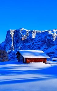 Preview wallpaper mountains, snow, hut, top, winter