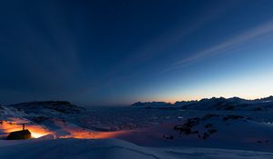 Preview wallpaper mountains, snow, ice, sunset, kulusuk, greenland