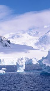 Preview wallpaper mountains, snow, ice, cold, ocean, iceberg, splinters, white