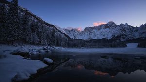 Preview wallpaper mountains, snow, lake, water