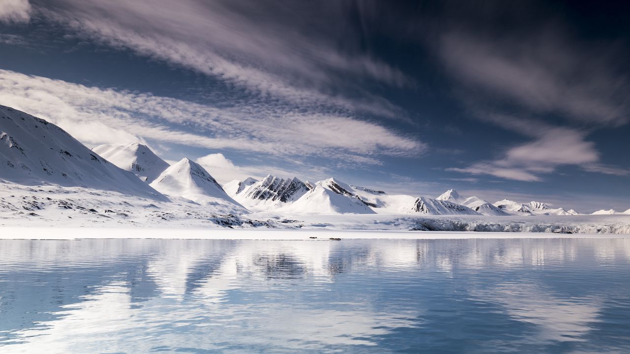 Wallpaper mountains, snow, lake, iceberg, svalbard