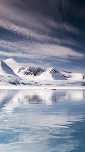 Preview wallpaper mountains, snow, lake, iceberg, svalbard