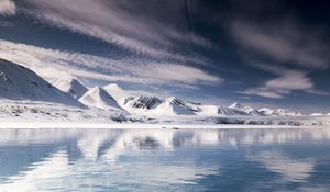 Preview wallpaper mountains, snow, lake, iceberg, svalbard