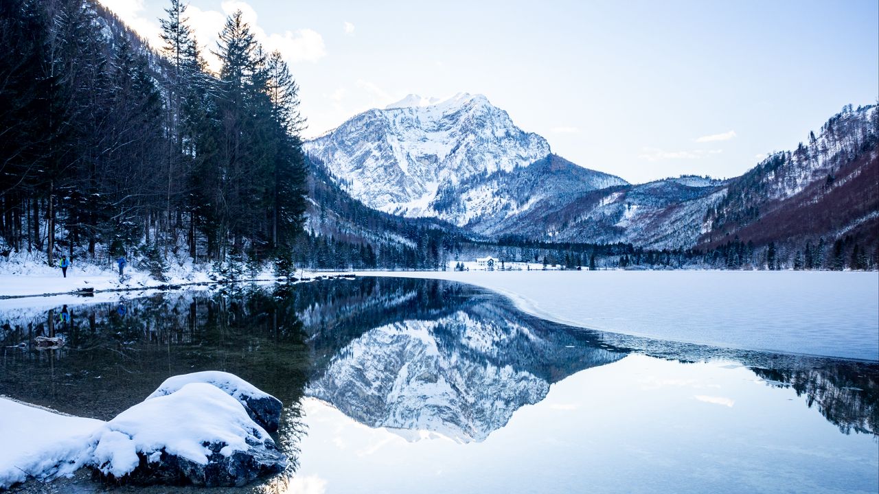 Wallpaper mountains, snow, lake, reflection