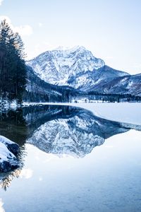 Preview wallpaper mountains, snow, lake, reflection