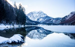 Preview wallpaper mountains, snow, lake, reflection
