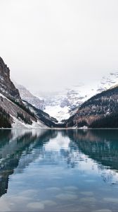 Preview wallpaper mountains, snow, lake, reflection, nature, landscape