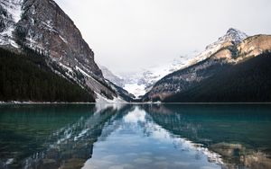 Preview wallpaper mountains, snow, lake, reflection, nature, landscape
