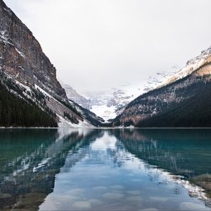 Preview wallpaper mountains, snow, lake, reflection, nature, landscape