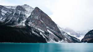 Preview wallpaper mountains, snow, lake, trees, landscape, nature