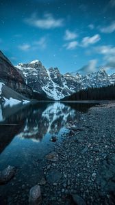 Preview wallpaper mountains, snow, lake, pebble