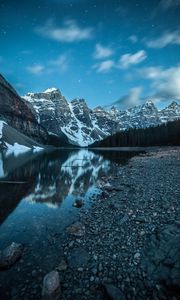 Preview wallpaper mountains, snow, lake, pebble