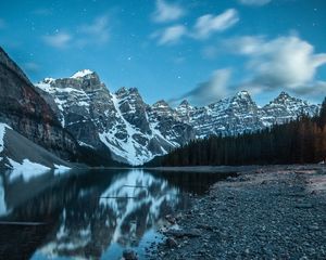 Preview wallpaper mountains, snow, lake, pebble