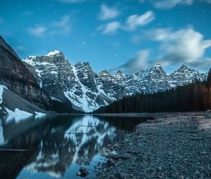 Preview wallpaper mountains, snow, lake, pebble