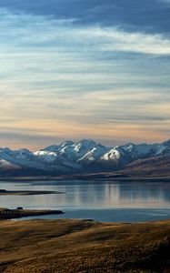 Preview wallpaper mountains, snow, lake, valley, nature