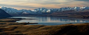 Preview wallpaper mountains, snow, lake, valley, nature