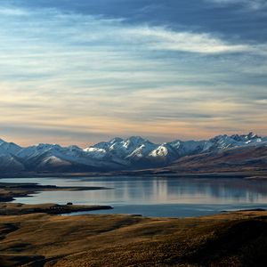 Preview wallpaper mountains, snow, lake, valley, nature