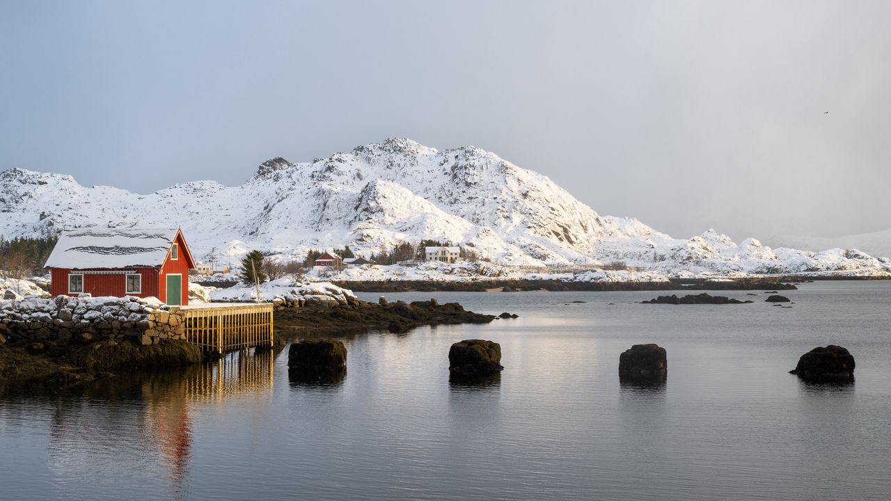 Wallpaper mountains, snow, lake, landscape
