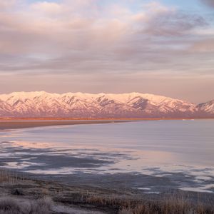 Preview wallpaper mountains, snow, lake, landscape, nature