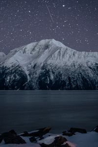 Preview wallpaper mountains, snow, landscape, night, stars