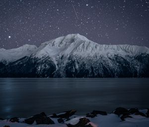 Preview wallpaper mountains, snow, landscape, night, stars