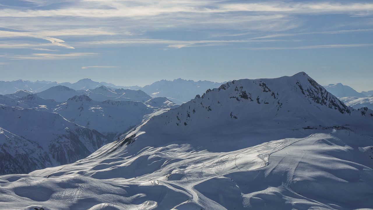 Wallpaper mountains, snow, landscape, sun, paths, ski