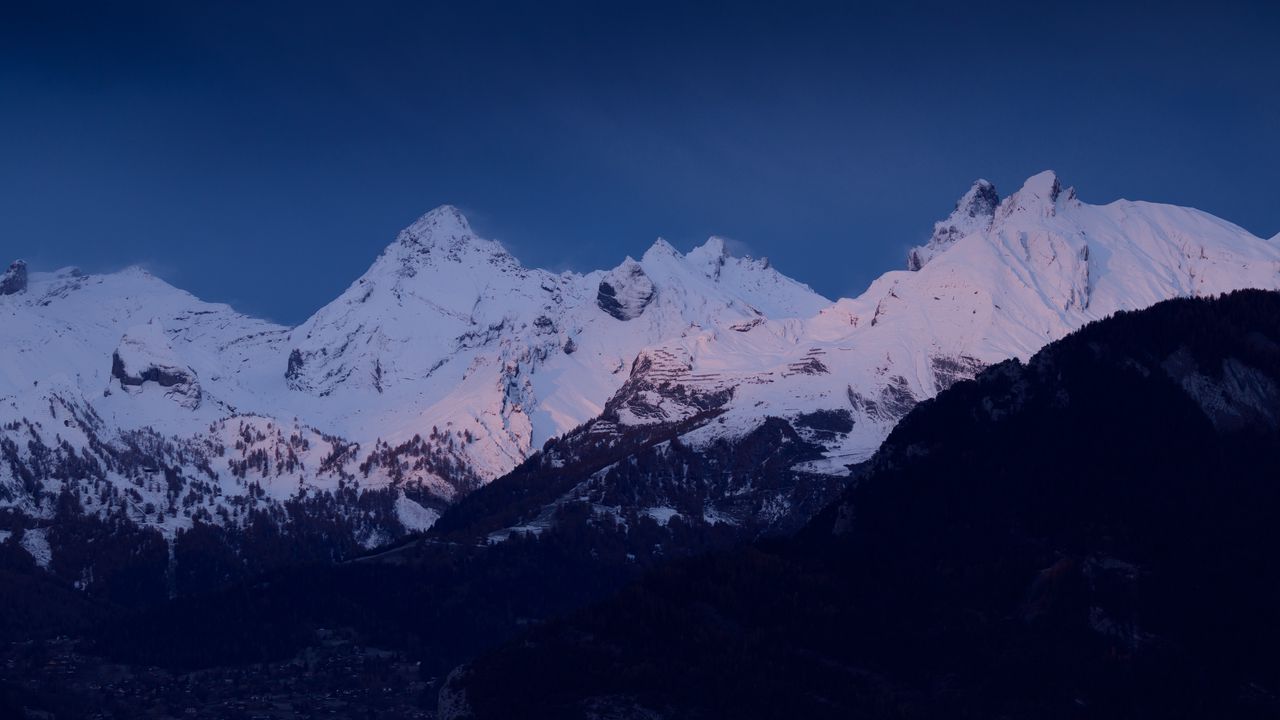 Wallpaper mountains, snow, landscape, dusk, mountain range