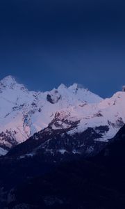 Preview wallpaper mountains, snow, landscape, dusk, mountain range