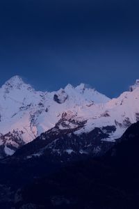 Preview wallpaper mountains, snow, landscape, dusk, mountain range