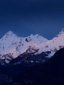 Preview wallpaper mountains, snow, landscape, dusk, mountain range