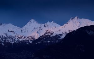 Preview wallpaper mountains, snow, landscape, dusk, mountain range