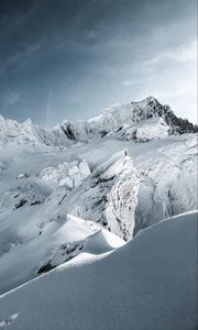 Preview wallpaper mountains, snow, landscape, mountain range, winter