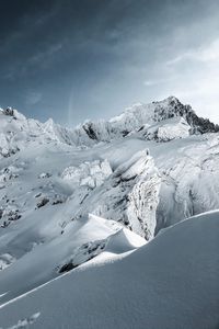 Preview wallpaper mountains, snow, landscape, mountain range, winter