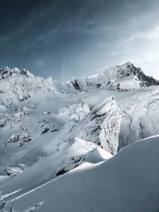 Preview wallpaper mountains, snow, landscape, mountain range, winter