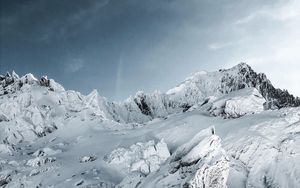 Preview wallpaper mountains, snow, landscape, mountain range, winter